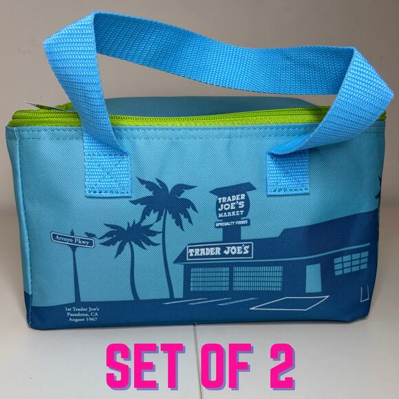 Set of 2 Trader Joe’s Mini  Insulated Cooler Tote Bags Summer 2025 Sea Blue NWT! - Picture 1 of 16